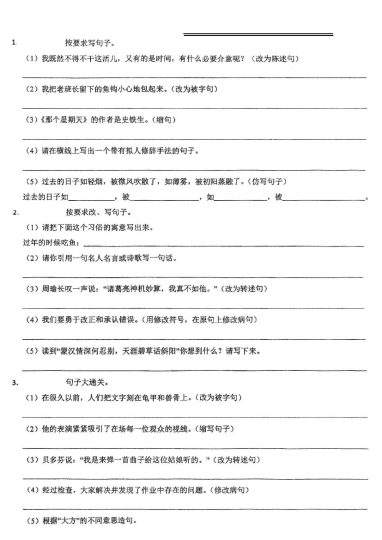 《语文期中常考句子训练》-可达学习资料