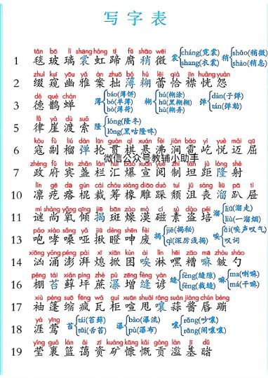 六上语文写字表词语表-可达学习资料