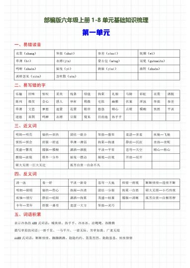《知识梳理+基础检测》六上语文 (1)-可达学习资料