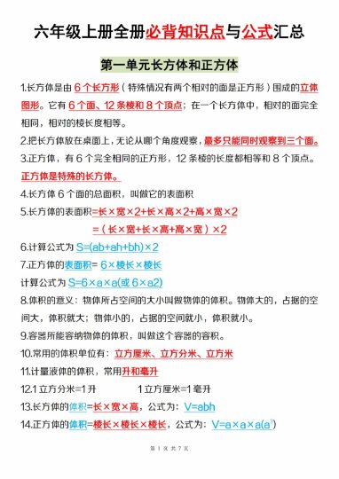 【9-9】【数学】【苏教】六年级上册全册必背知识点与公式汇总_-可达学习资料